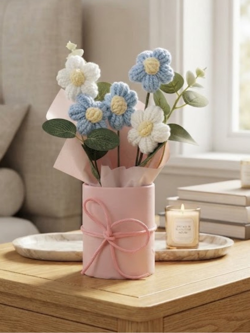 1 Set Of Hand-Knitted Artificial Flowers With Wool Yarn, new
